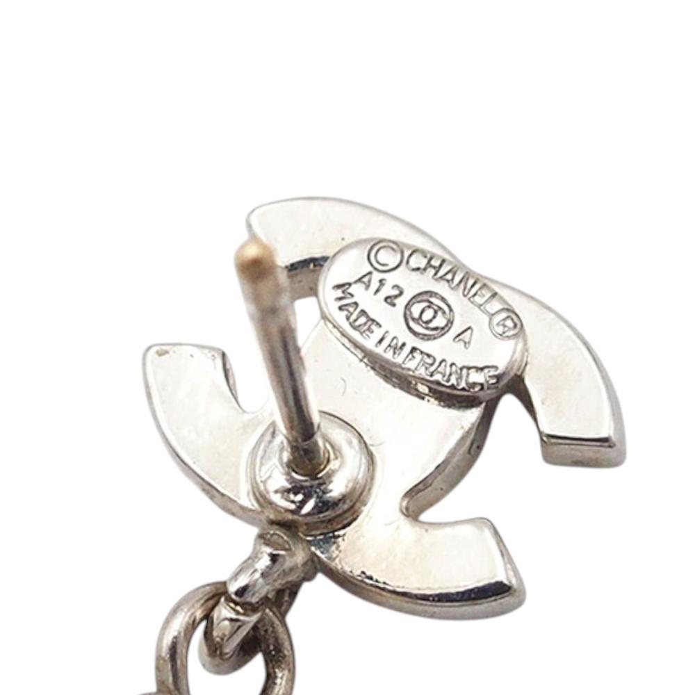 Chanel AB Chanel Silver Silver Plated Metal CC Crystal Faux Pearl Drop Push Back Earrings France