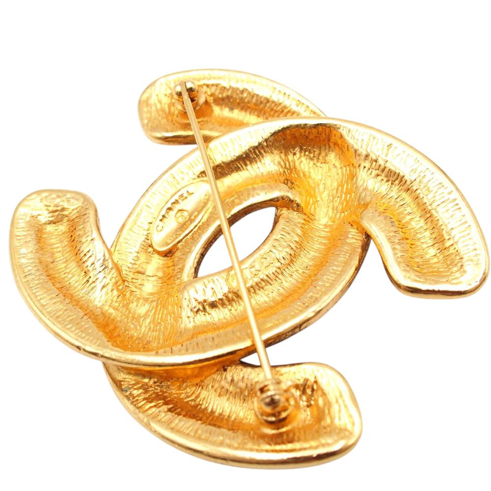 Chanel AB Chanel Gold Gold Plated Metal CC Quilted Brooch France