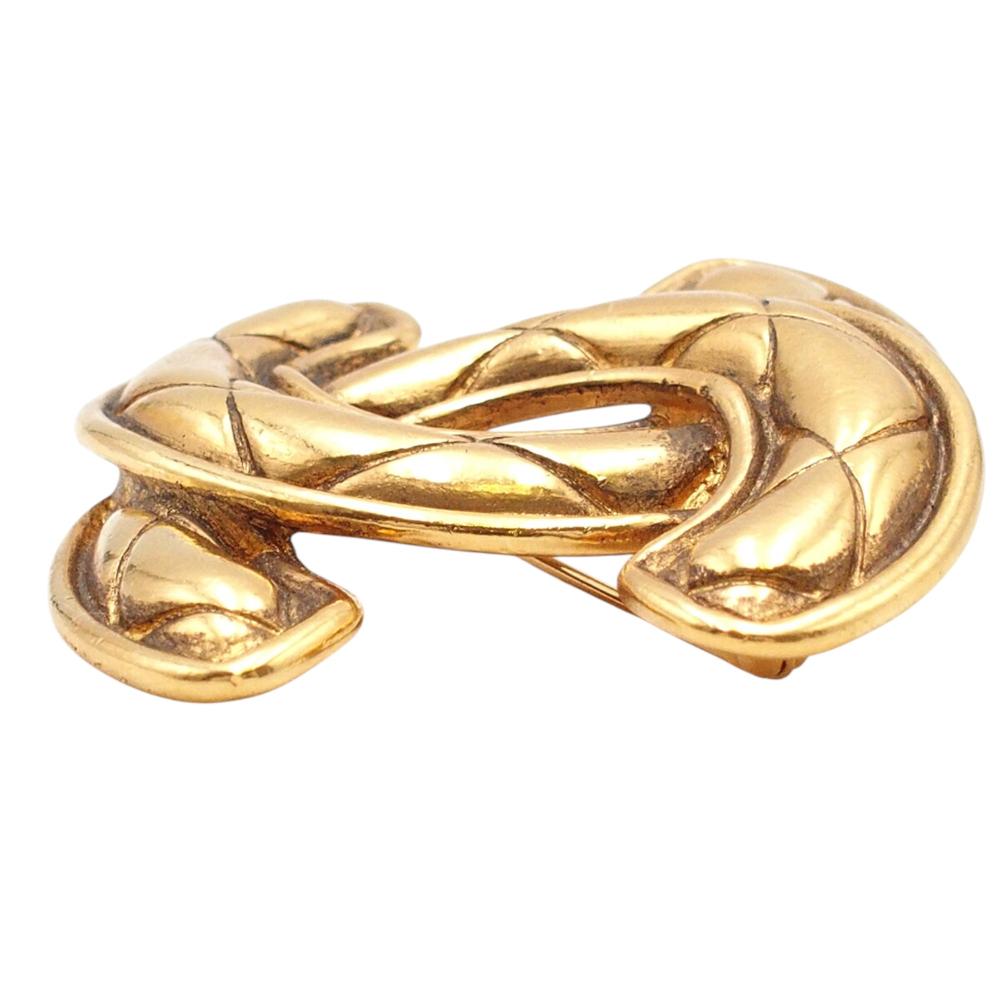 Chanel AB Chanel Gold Gold Plated Metal CC Quilted Brooch France