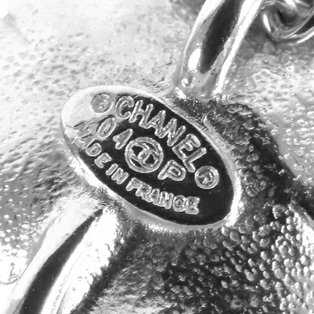 Chanel AB Chanel Silver Silver Plated Metal CC Crystal Clover Pendant Necklace France