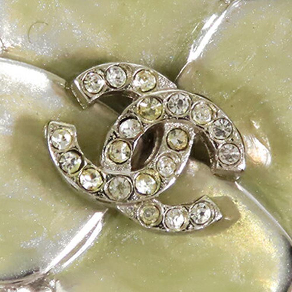 Chanel AB Chanel Silver Silver Plated Metal CC Crystal Clover Pendant Necklace France