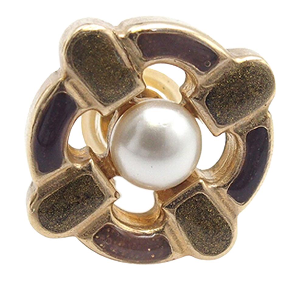 Chanel B Chanel Gold Gold Plated Metal Enamel Maltese Cross and Faux Pearl Push Back Earrings Italy