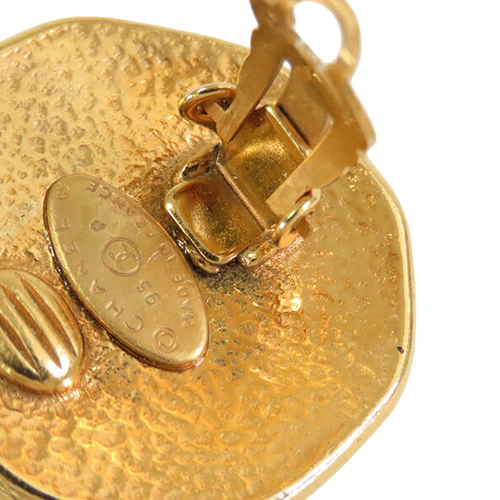 Chanel B Chanel Gold Gold Plated Metal CC Faux Pearl Octagon Clip on Earrings France