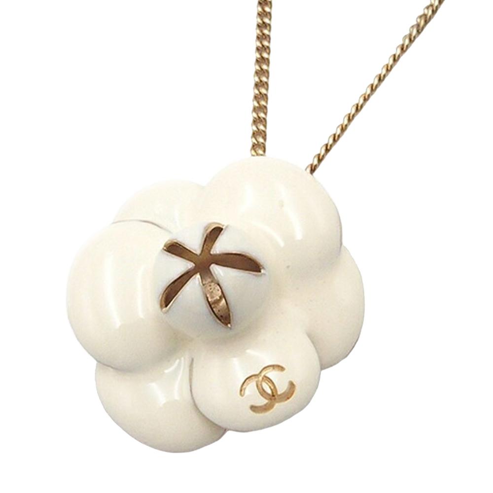 Chanel AB Chanel Gold Ivory with White Ivory Gold Plated Metal CC Camellia Pendant Necklace Italy