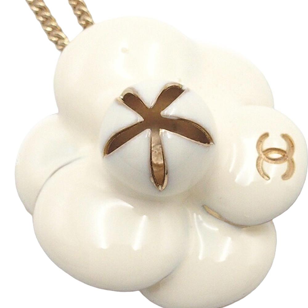 Chanel AB Chanel Gold Ivory with White Ivory Gold Plated Metal CC Camellia Pendant Necklace Italy