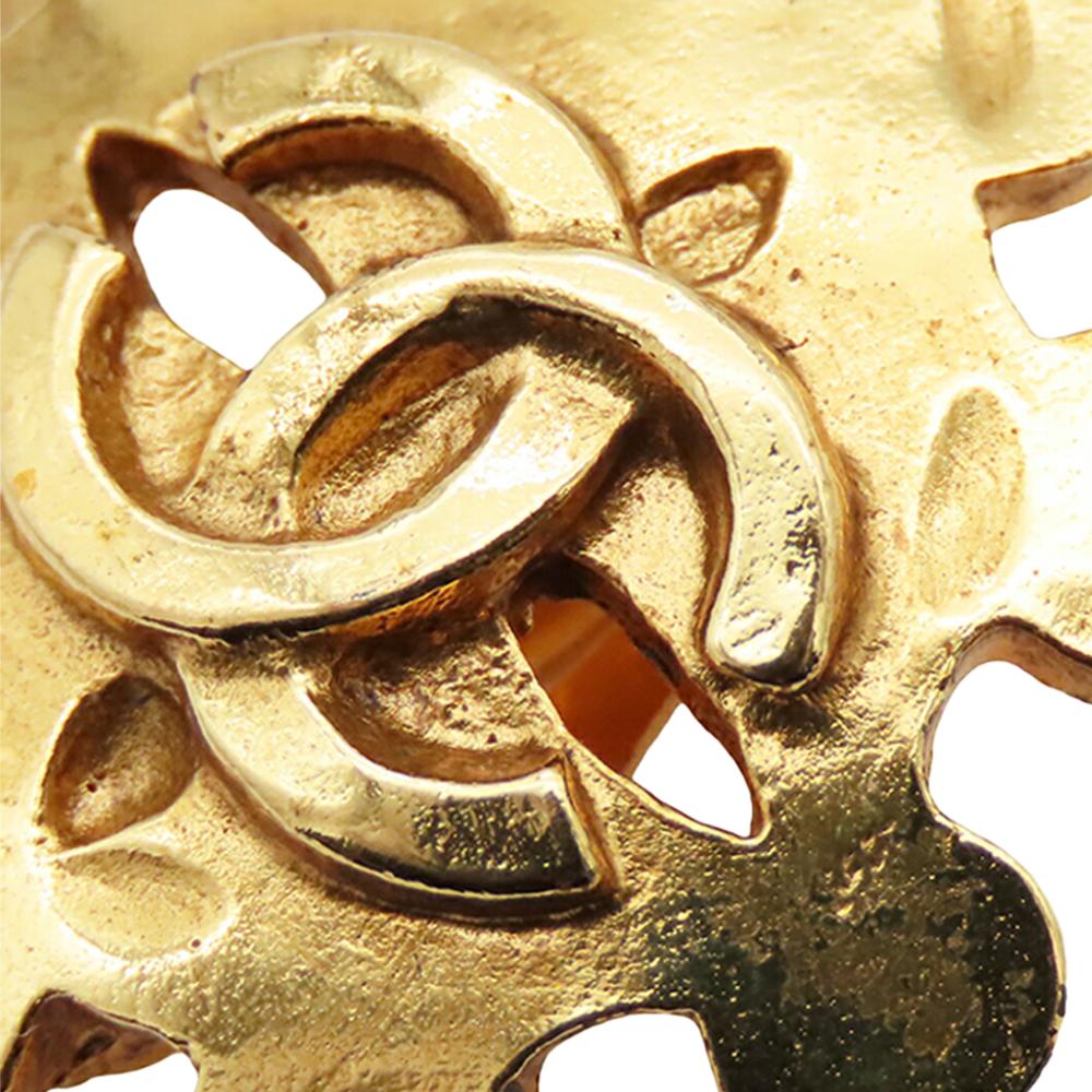 Chanel B Chanel Gold Gold Plated Metal CC Flower Clip On Earrings France