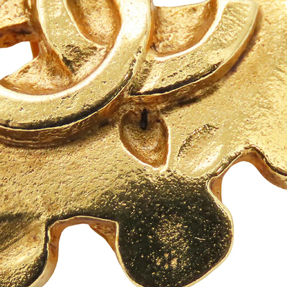 Chanel B Chanel Gold Gold Plated Metal CC Flower Clip On Earrings France