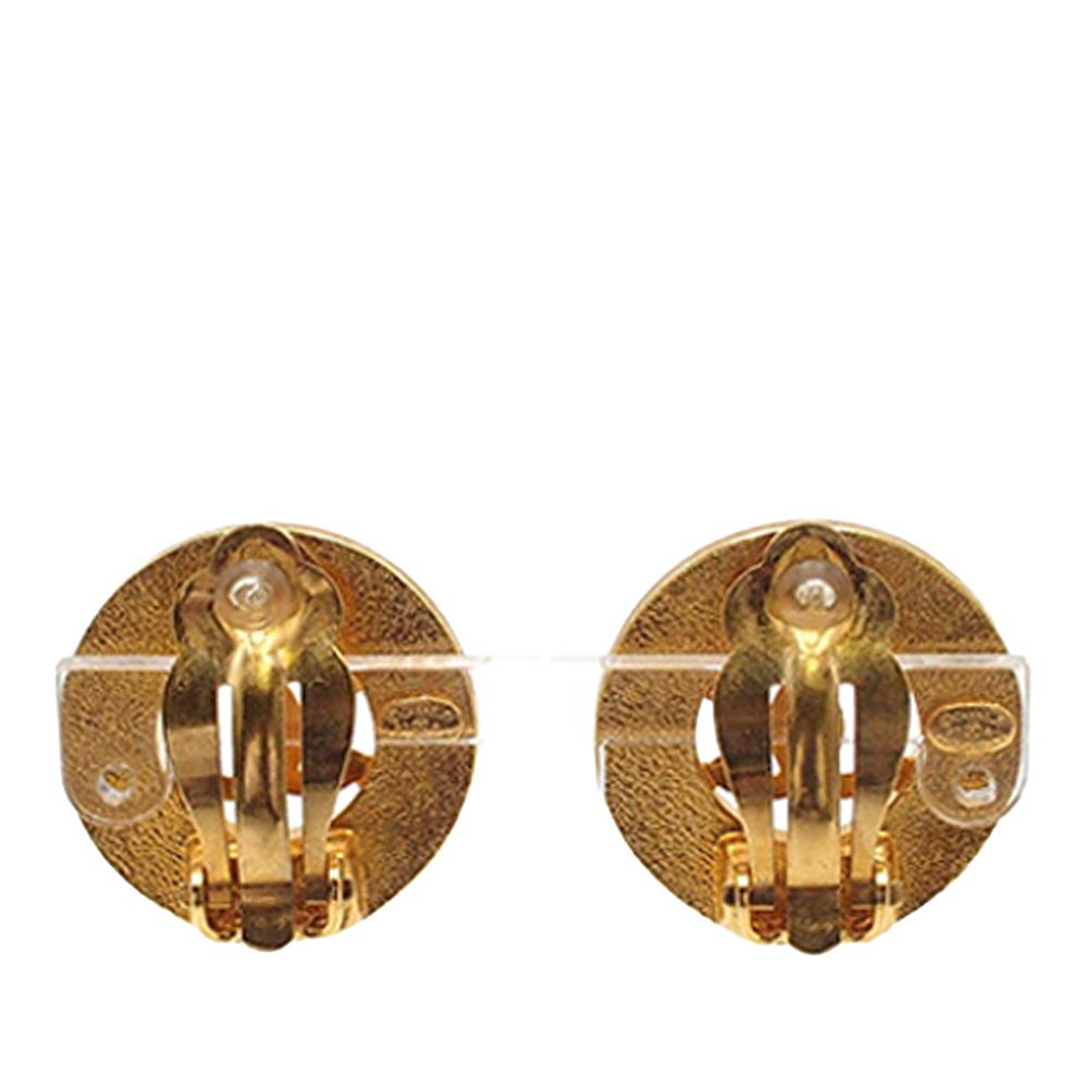 Chanel B Chanel Gold Gold Plated Metal CC Round Clip on Earrings France