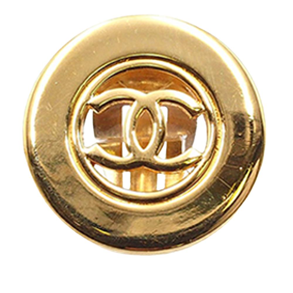 Chanel B Chanel Gold Gold Plated Metal CC Round Clip on Earrings France