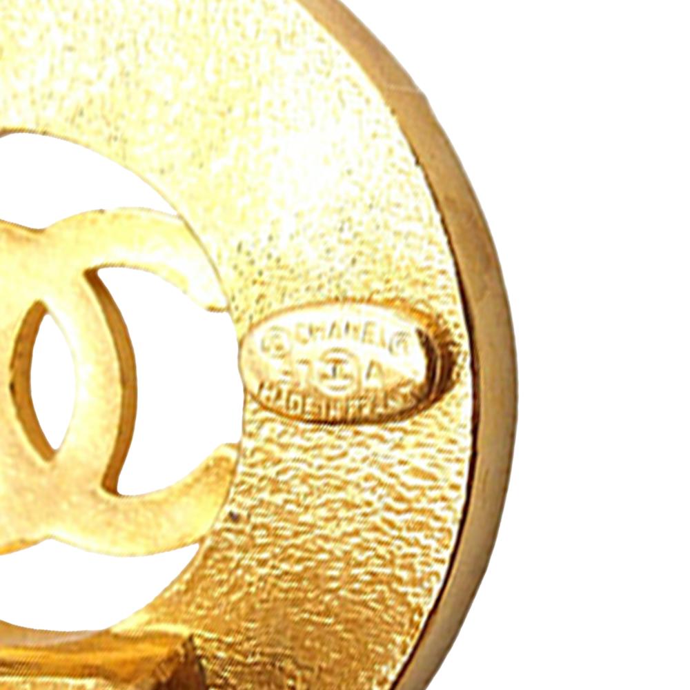 Chanel B Chanel Gold Gold Plated Metal CC Round Clip on Earrings France