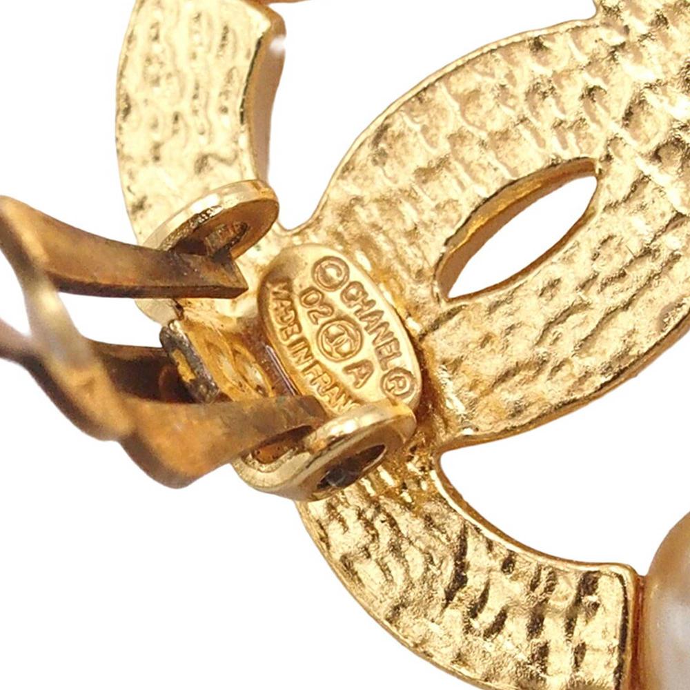 Chanel B Chanel Gold with White Pearl Gold Plated Metal CC Faux Pearl Clip on Earrings France