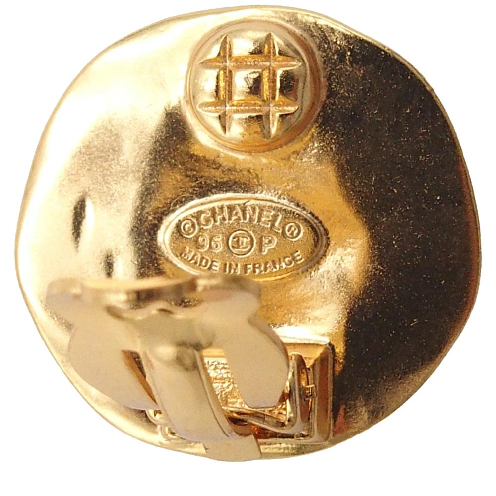 Chanel AB Chanel Gold Gold Plated Metal CC Round Clip on Earrings France