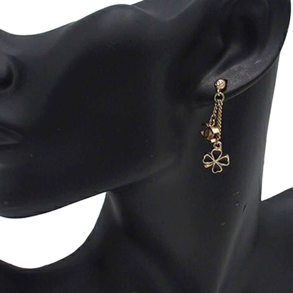 Chanel B Chanel Gold Light Gold Gold Plated Metal CC Resin Clover Swing Push Back Earrings France