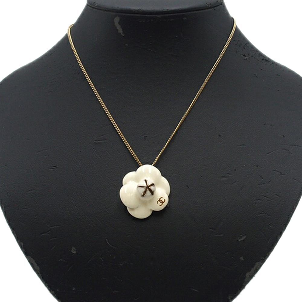 Chanel AB Chanel Gold with White Gold Plated Metal CC Enamel Camellia Pendant Necklace Italy