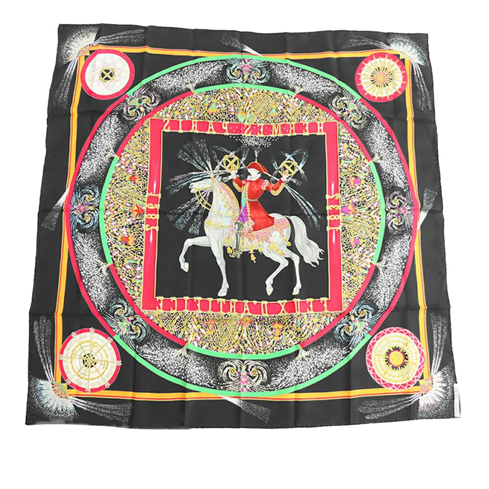 Hermès AB Hermès Black with Multi Silk Fabric Feux D Artifice Scarf 90 France