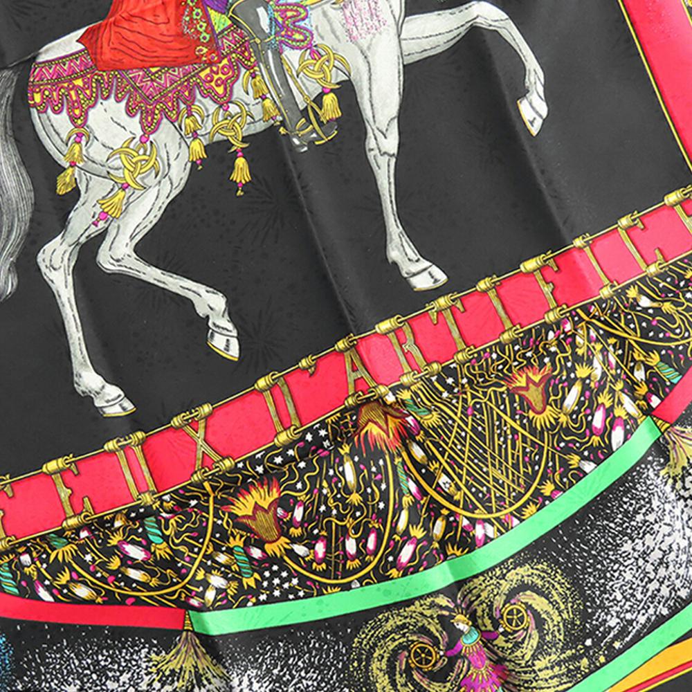Hermès AB Hermès Black with Multi Silk Fabric Feux D Artifice Scarf 90 France