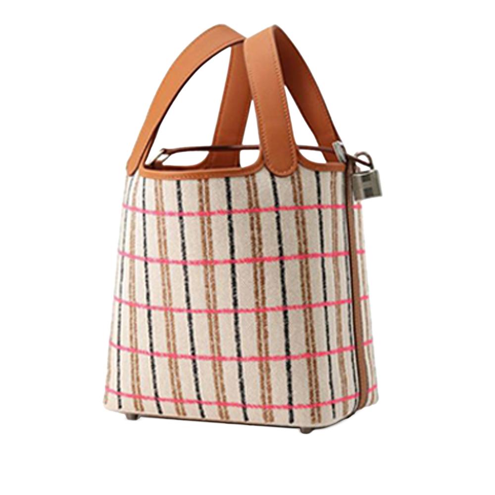 Hermès A Hermès Brown Light Beige Canvas Fabric H and Swift Couverture Carre Picotin Lock 18 France