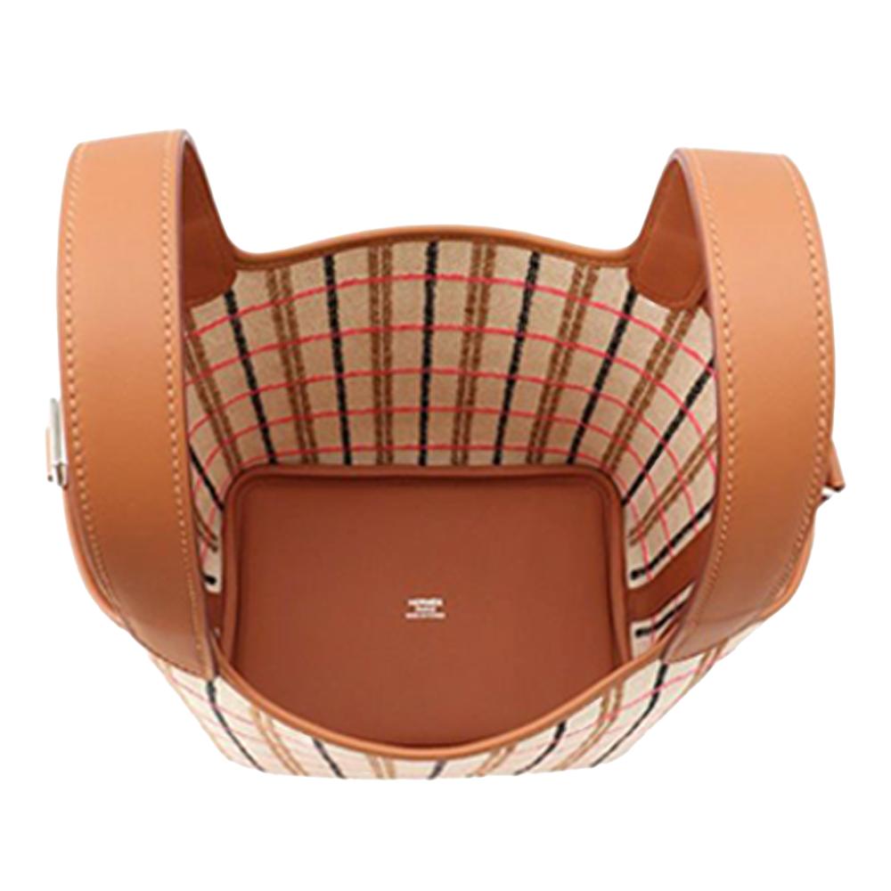 Hermès A Hermès Brown Light Beige Canvas Fabric H and Swift Couverture Carre Picotin Lock 18 France