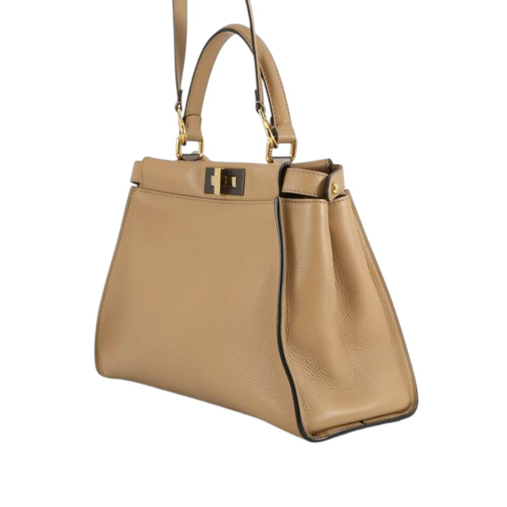 Fendi B Fendi Brown Light Brown Calf Leather Medium Selleria Peekaboo Iconic Satchel Italy