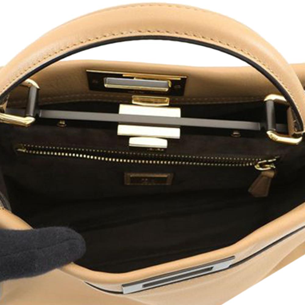 Fendi B Fendi Brown Light Brown Calf Leather Medium Selleria Peekaboo Iconic Satchel Italy