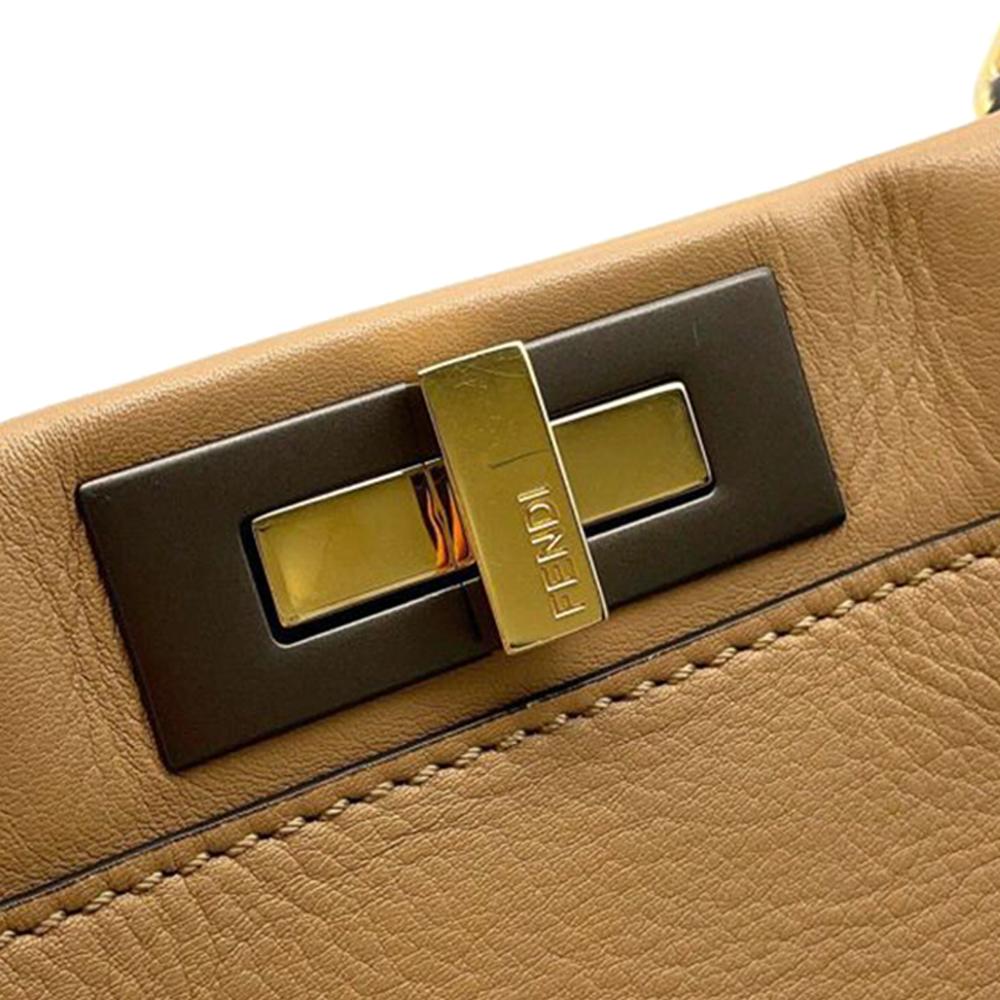 Fendi B Fendi Brown Light Brown Calf Leather Medium Selleria Peekaboo Iconic Satchel Italy