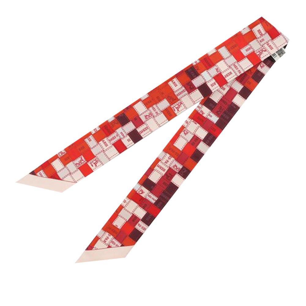 Hermès A Hermès Red with White Silk Fabric Bolduc Au Carre Twilly Scarf France