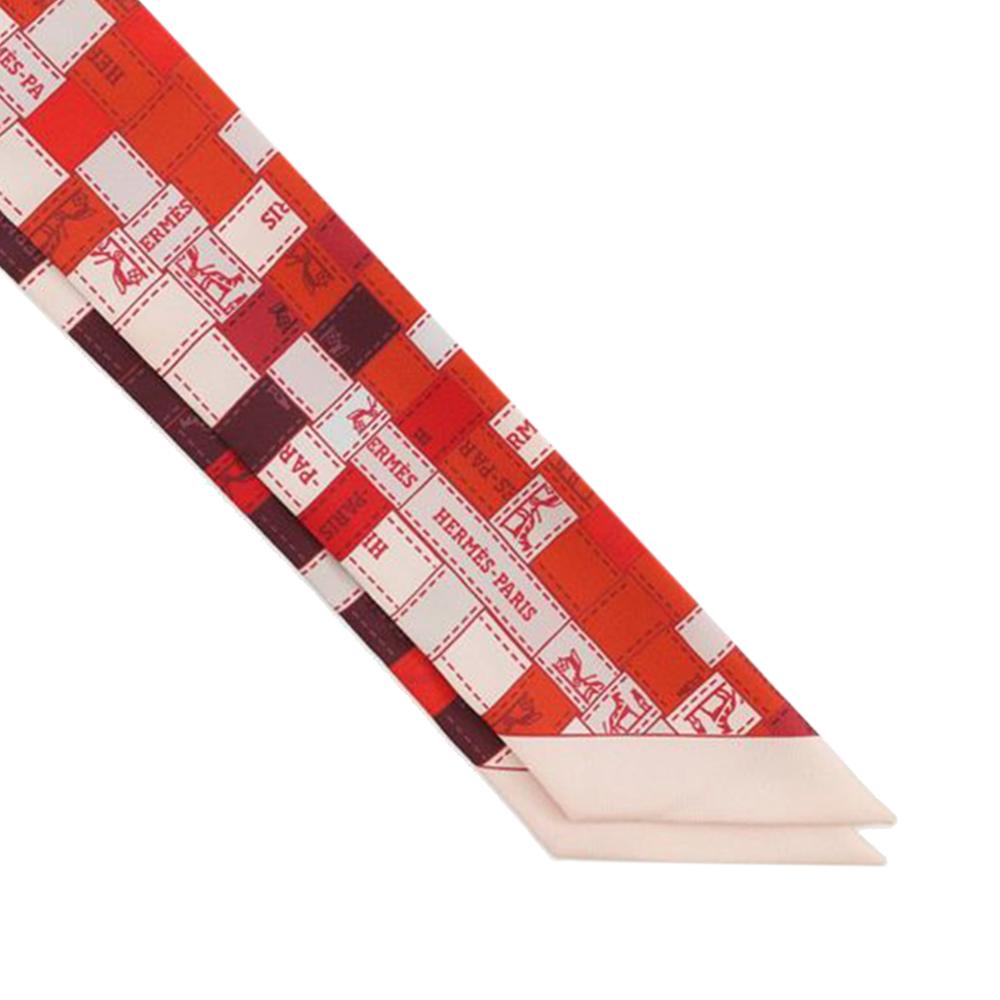 Hermès A Hermès Red with White Silk Fabric Bolduc Au Carre Twilly Scarf France
