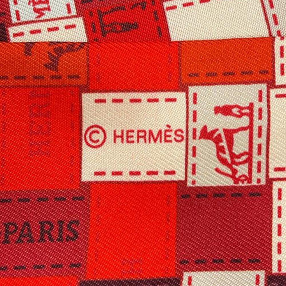 Hermès A Hermès Red with White Silk Fabric Bolduc Au Carre Twilly Scarf France