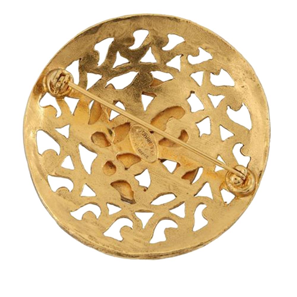 Chanel AB Chanel Gold Gold Plated Metal CC Medallion Brooch France