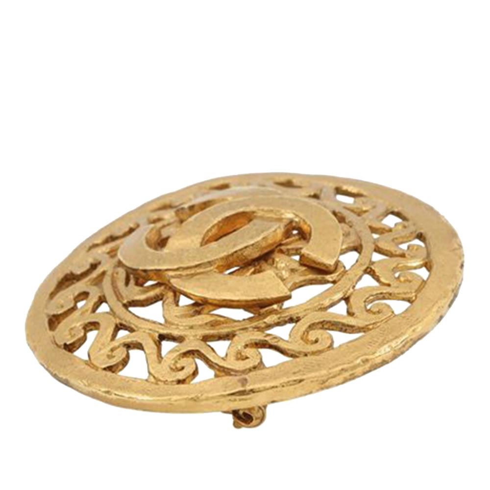 Chanel AB Chanel Gold Gold Plated Metal CC Medallion Brooch France