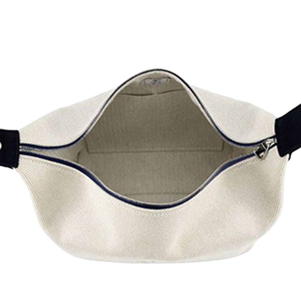 Hermès AB Hermès Brown Beige with Blue Navy Canvas Fabric Large Toile Bride A Brac Cabriole Case France