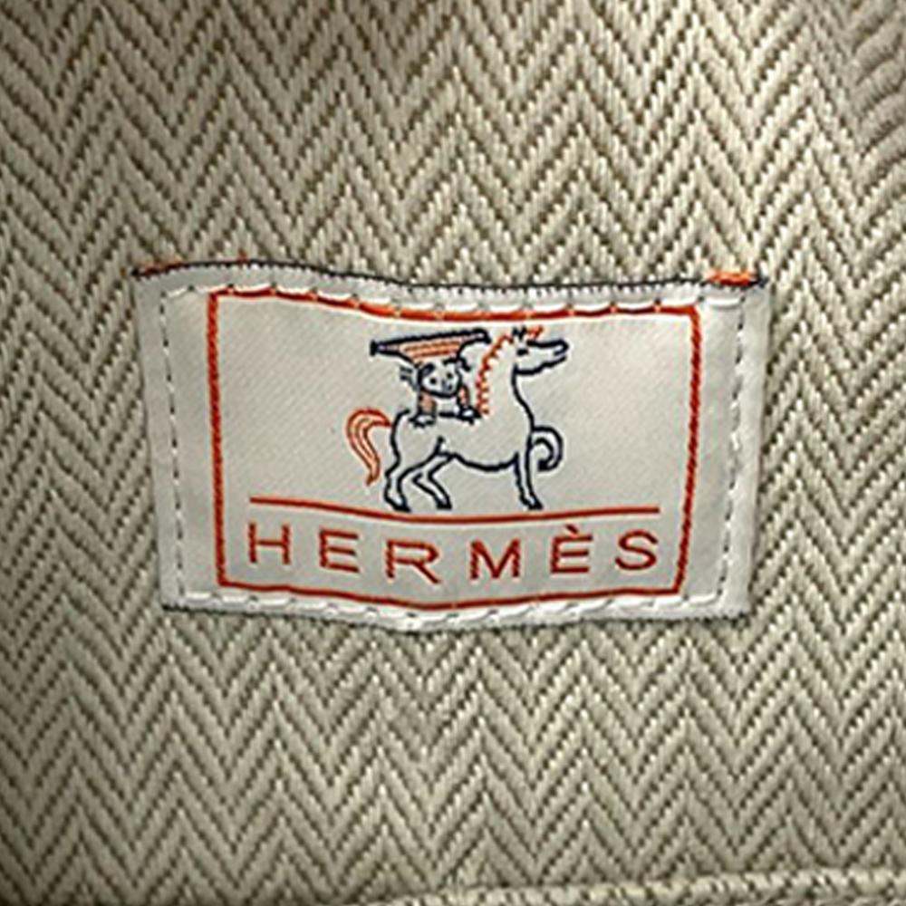 Hermès AB Hermès Brown Beige with Blue Navy Canvas Fabric Large Toile Bride A Brac Cabriole Case France