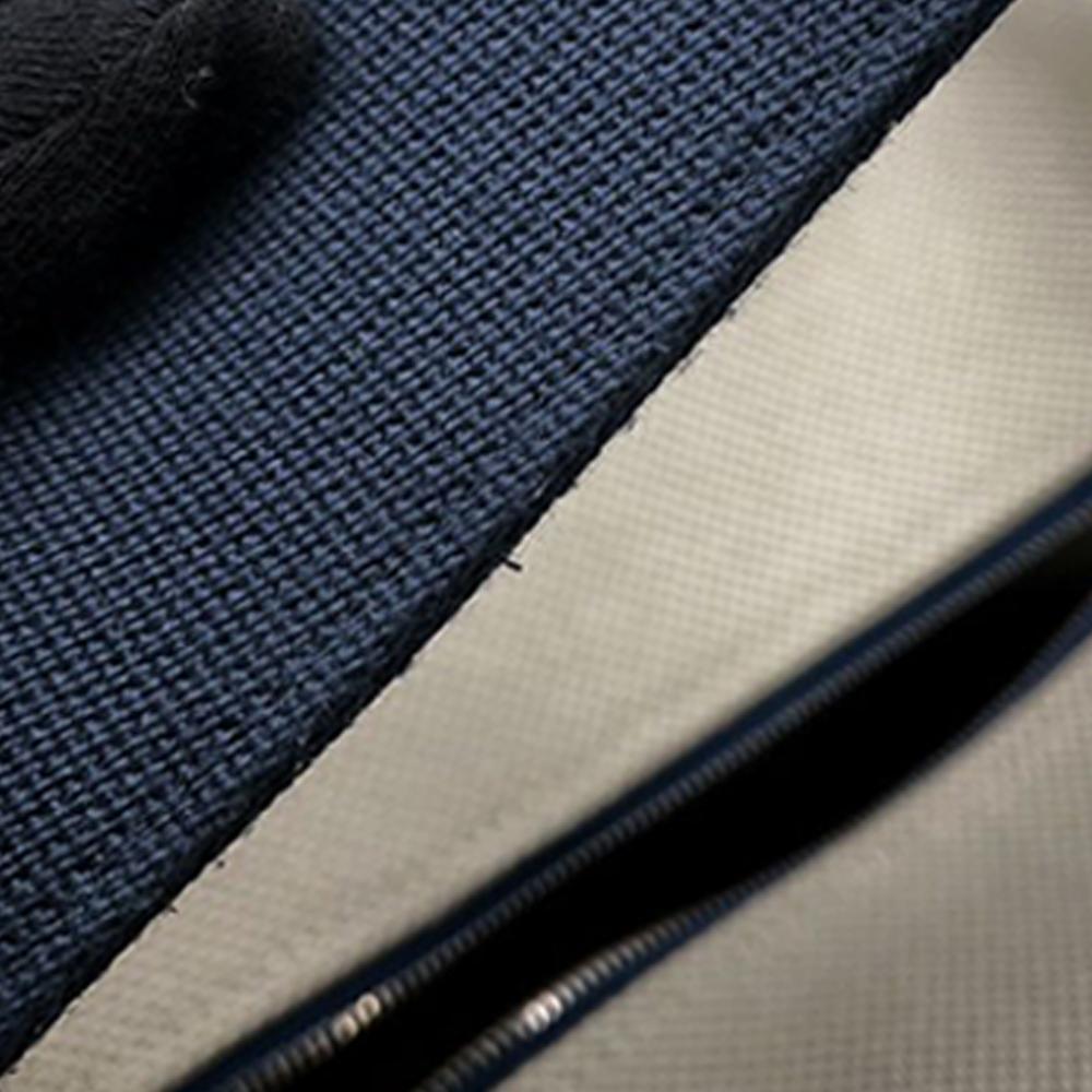 Hermès AB Hermès Brown Beige with Blue Navy Canvas Fabric Large Toile Bride A Brac Cabriole Case France