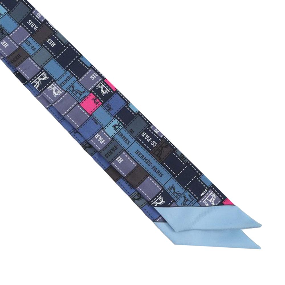 Hermès A Hermès Blue Dark Blue Silk Fabric Bolduc Au Carre Twilly Scarf France
