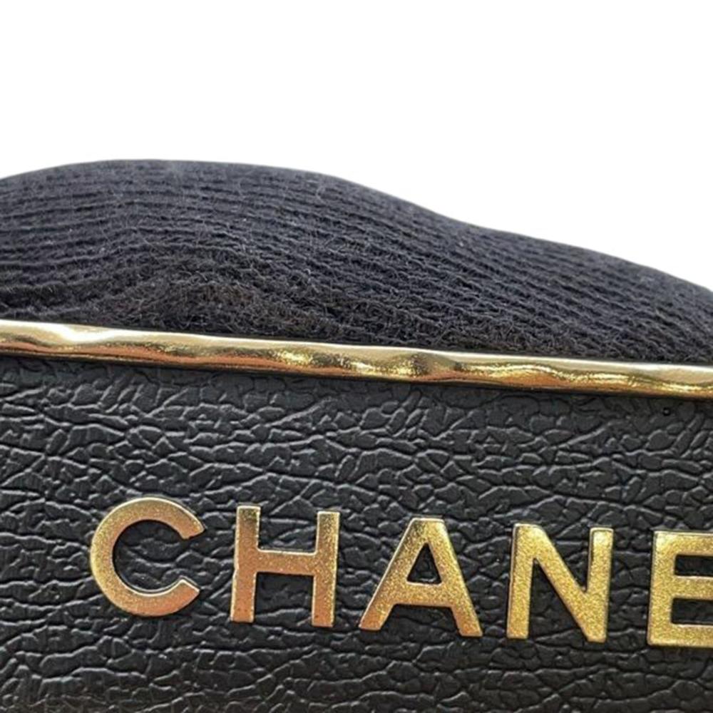 Chanel AB Chanel Gold with Black Gold Plated Metal and Leather Logo Plate Brooch France