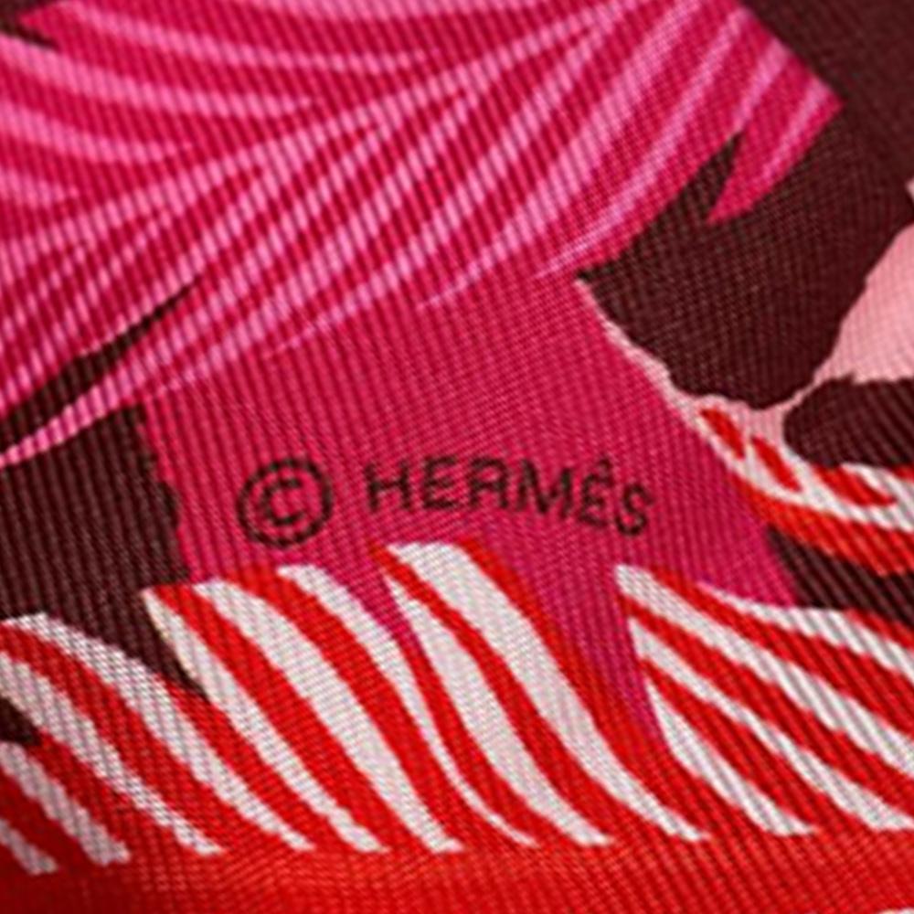 Hermès AB Hermès Red with Pink Dark Pink Silk Fabric Jaguar Quetzal Twilly Scarf France