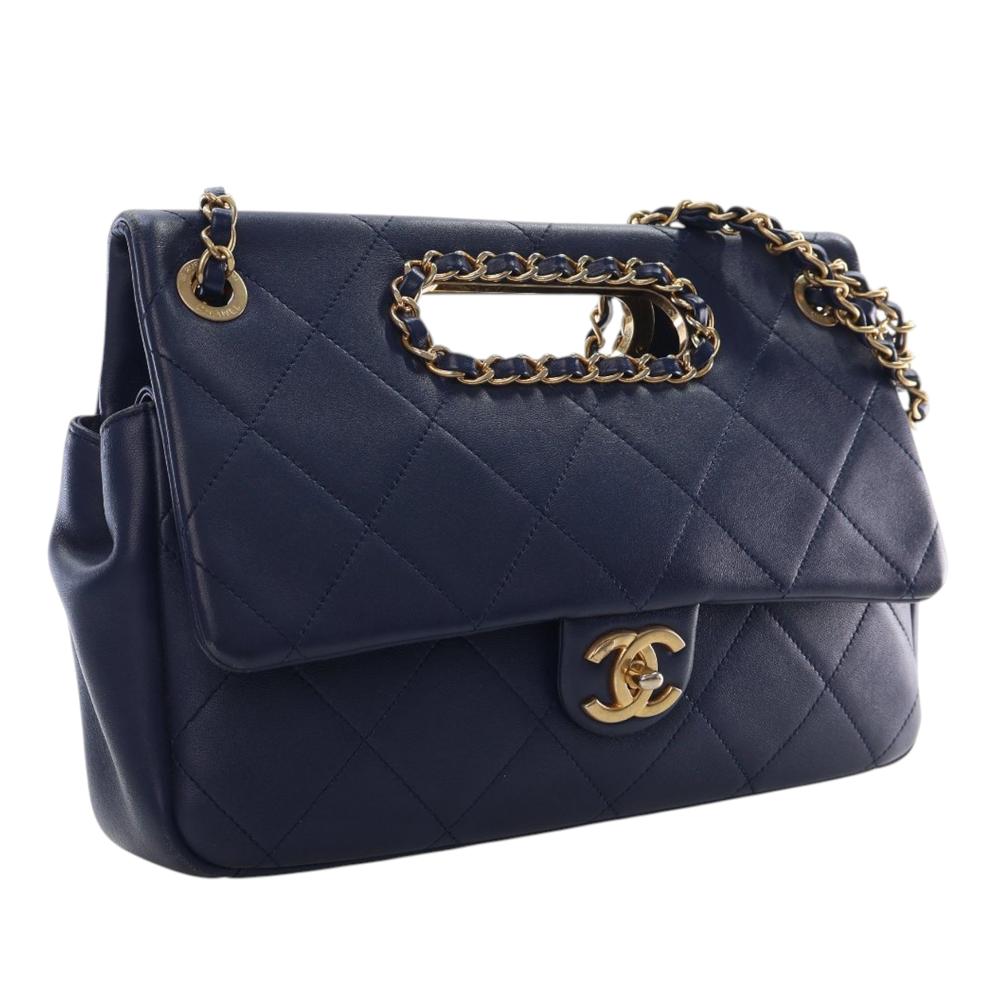 Chanel B Chanel Blue Navy Lambskin Leather Leather Quilted Lambskin A Real Catch Flap France