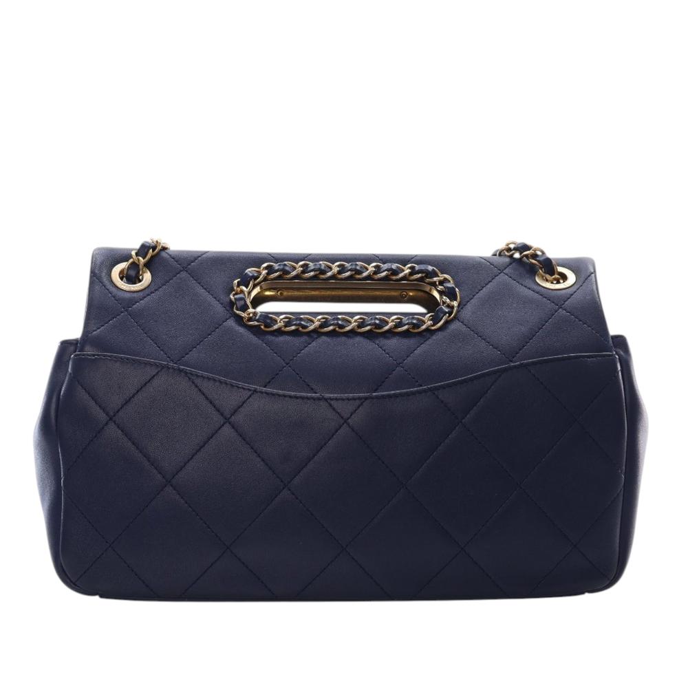 Chanel B Chanel Blue Navy Lambskin Leather Leather Quilted Lambskin A Real Catch Flap France