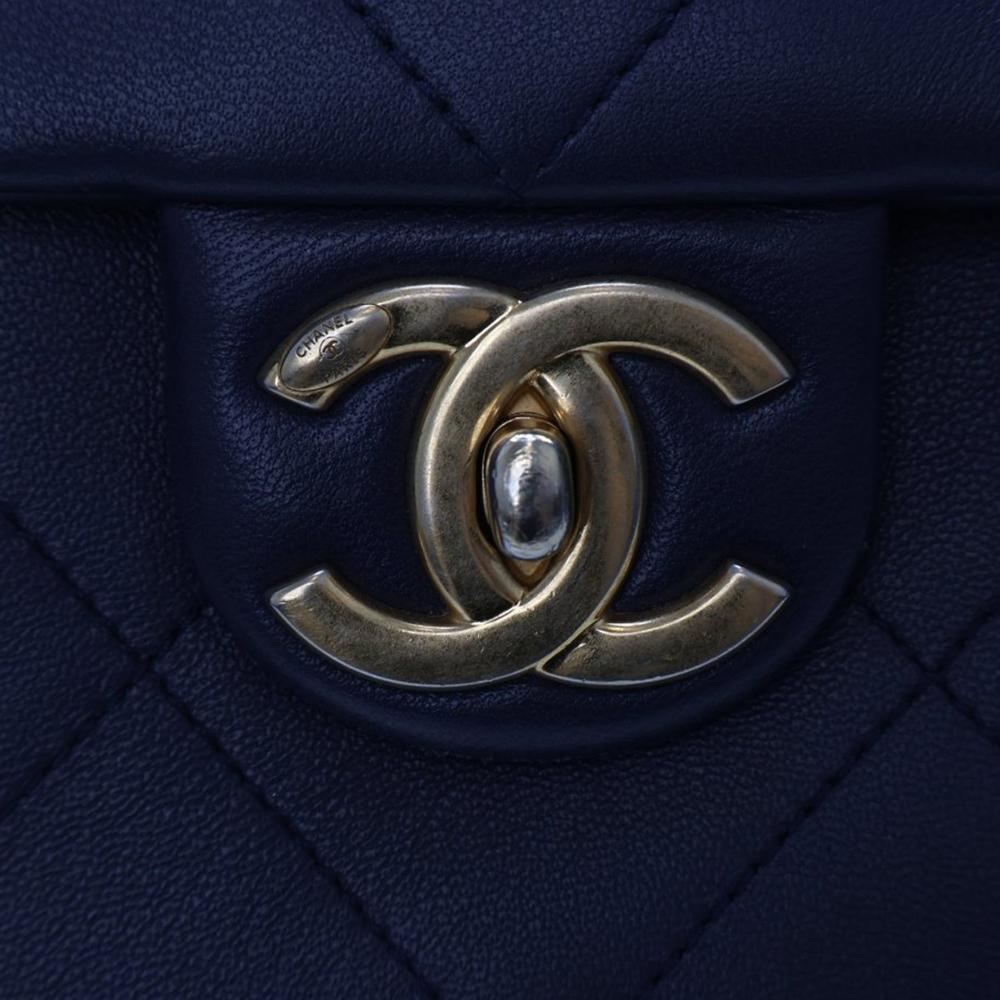 Chanel B Chanel Blue Navy Lambskin Leather Leather Quilted Lambskin A Real Catch Flap France