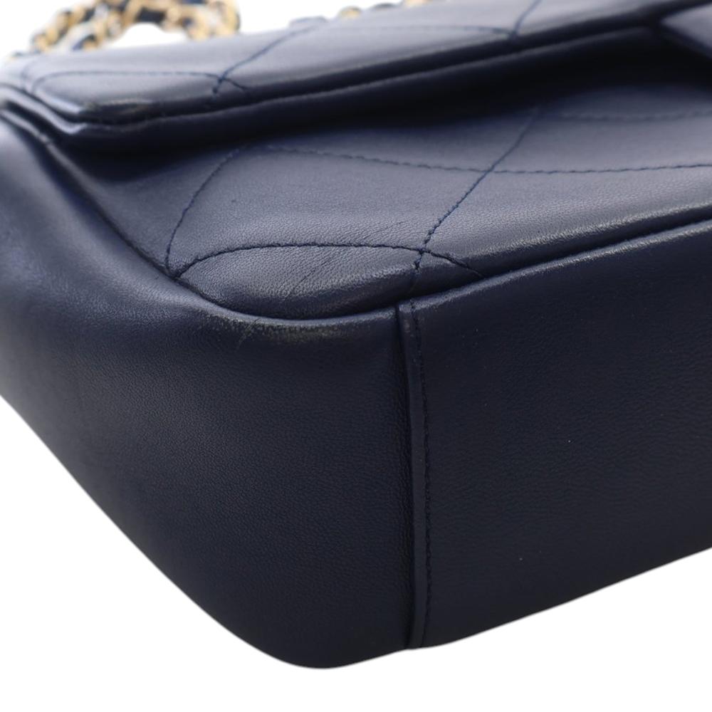 Chanel B Chanel Blue Navy Lambskin Leather Leather Quilted Lambskin A Real Catch Flap France