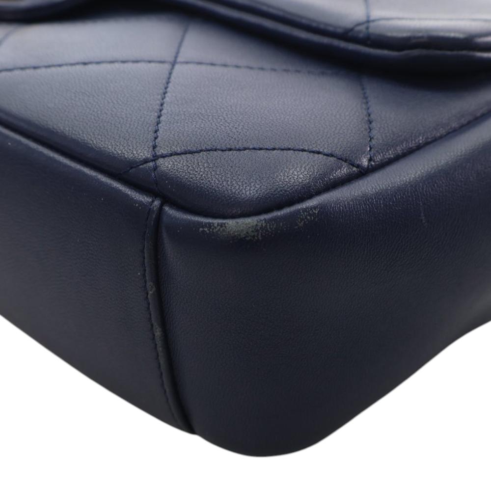 Chanel B Chanel Blue Navy Lambskin Leather Leather Quilted Lambskin A Real Catch Flap France