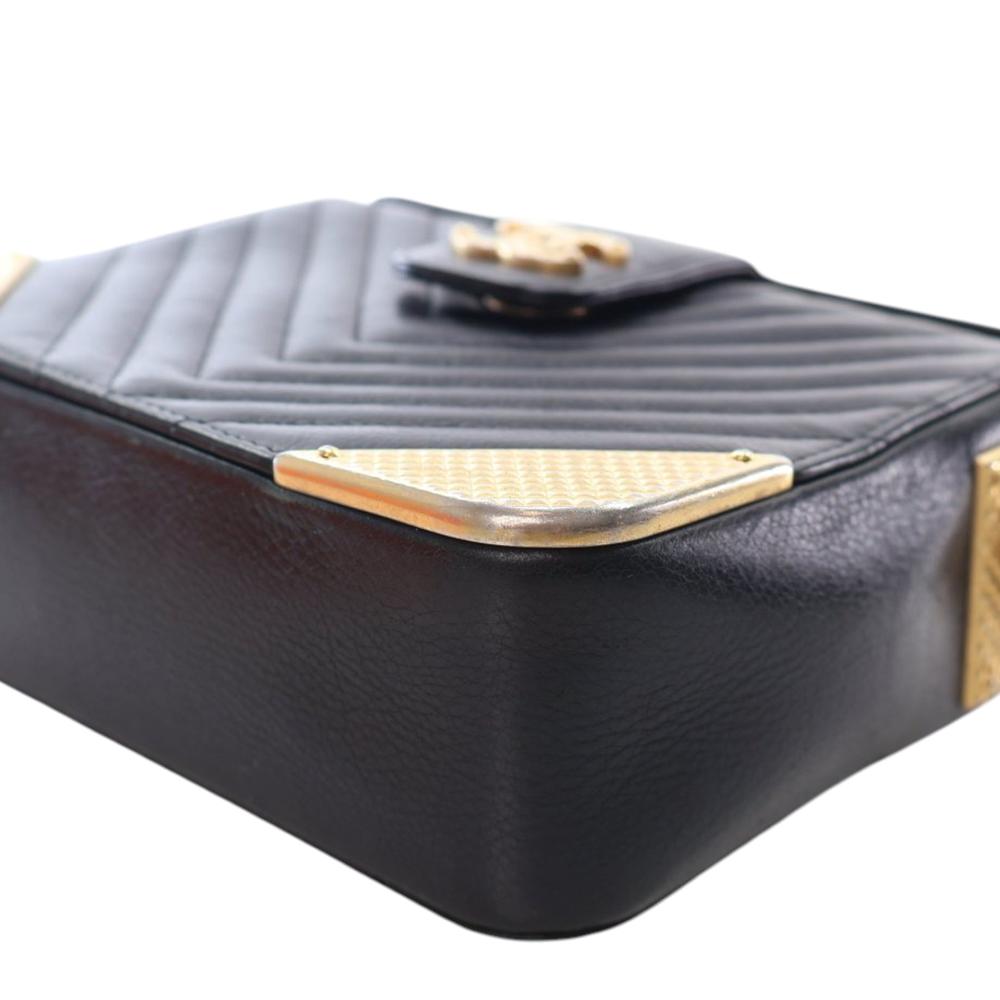 Chanel AB Chanel Black with Gold Calf Leather CC Chevron skin Rock The Corners Minaudiere Bag Italy
