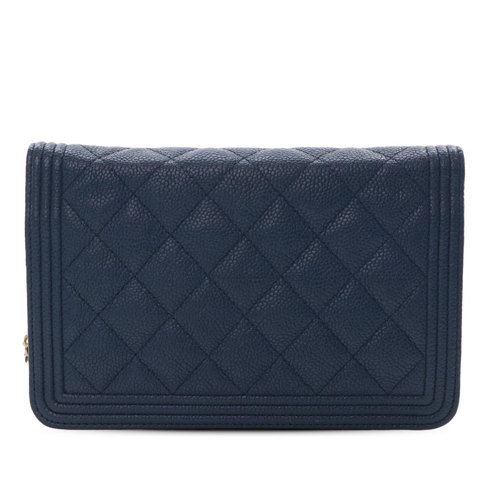 Chanel AB Chanel Blue Navy Caviar Leather Leather Quilted Caviar Boy Wallet on Chain France