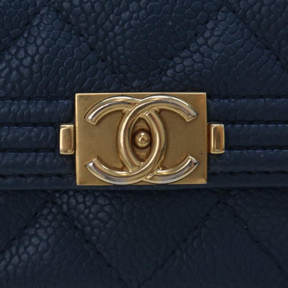 Chanel AB Chanel Blue Navy Caviar Leather Leather Quilted Caviar Boy Wallet on Chain France