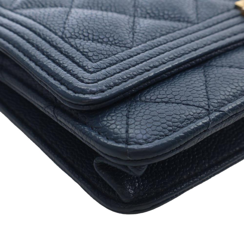 Chanel AB Chanel Blue Navy Caviar Leather Leather Quilted Caviar Boy Wallet on Chain France