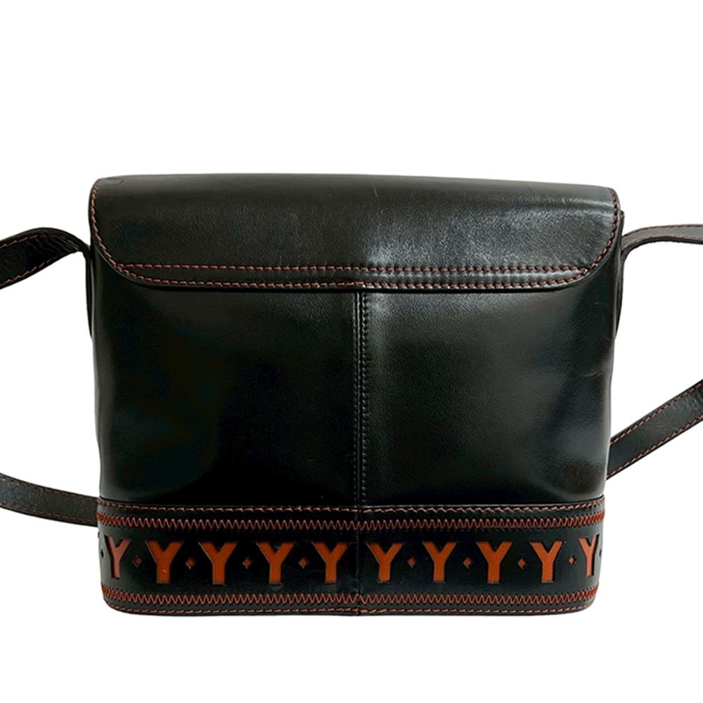 Saint Laurent AB Saint Laurent Black Calf Leather Cutout Crossbody France