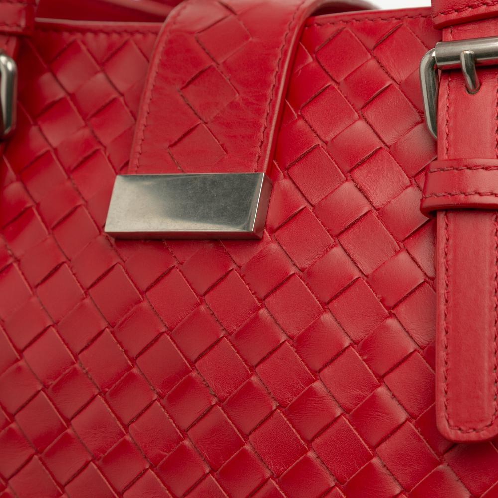 Bottega Veneta B Bottega Veneta Red Nappa Leather Leather Small Nappa Intrecciato Roma Satchel Italy