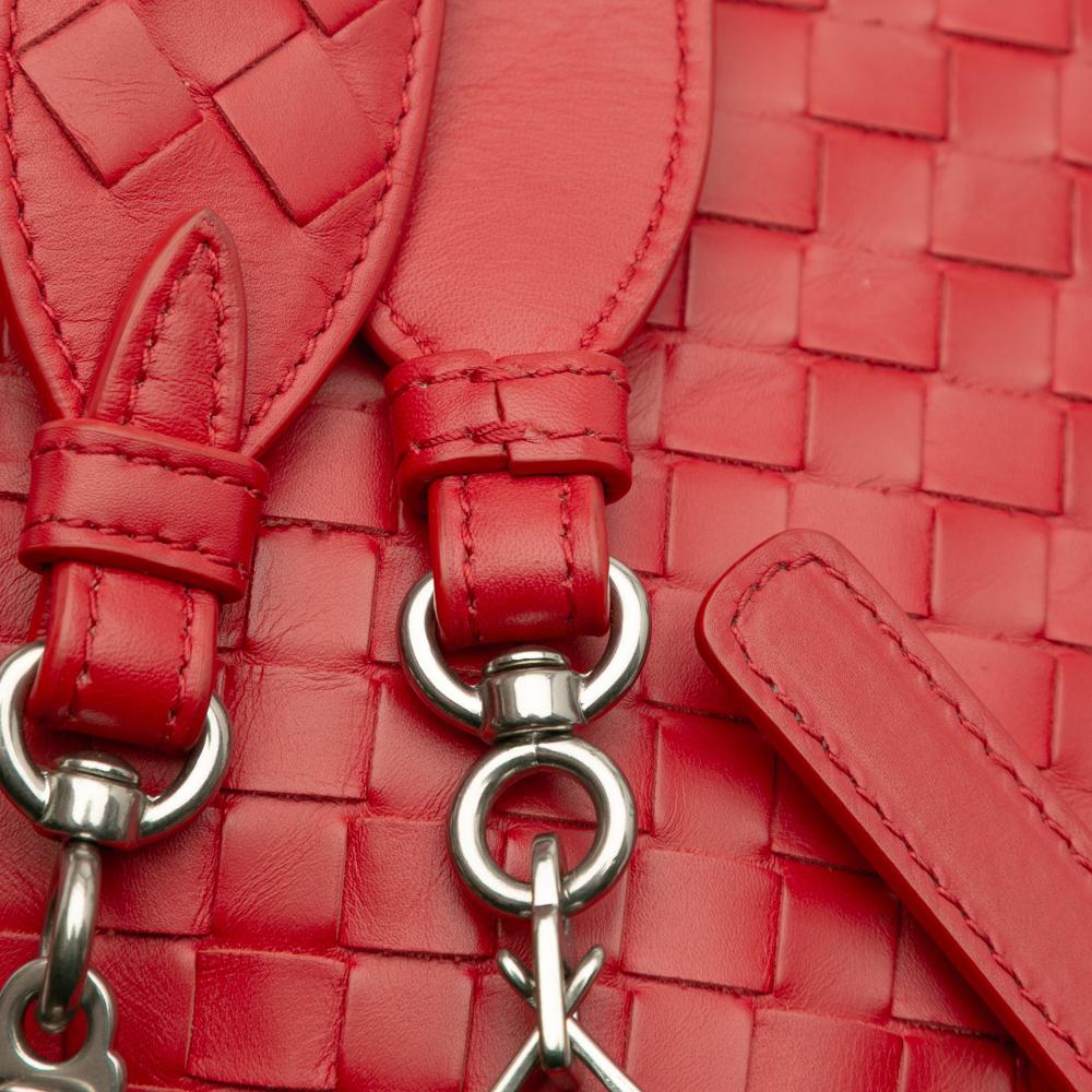 Bottega Veneta B Bottega Veneta Red Nappa Leather Leather Small Nappa Intrecciato Roma Satchel Italy