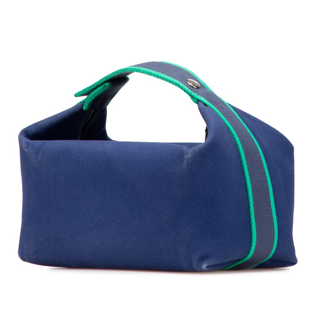 Hermès B Hermès Blue Dark Blue with Green Canvas Fabric Small Toile Bride A Brac Case France