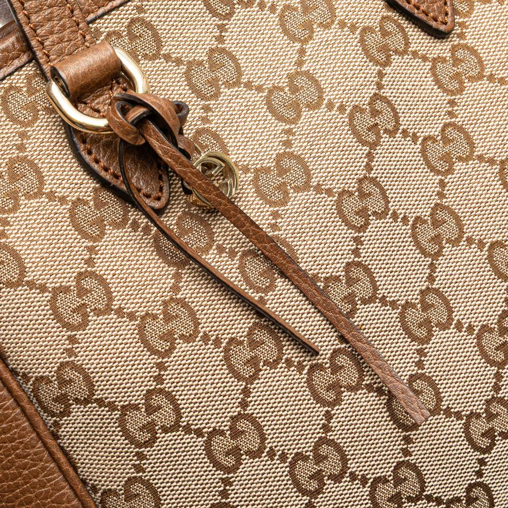 Gucci B Gucci Brown Beige Canvas Fabric Small GG Bree Satchel Italy